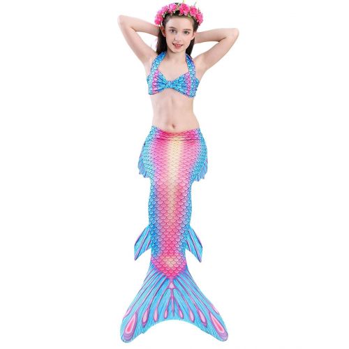  Camlinbo 3 Pcs Mermaid Costume for Girls Bathing Swimsuit Halloween Swimwear Princess Sea-Maid Tankini Set