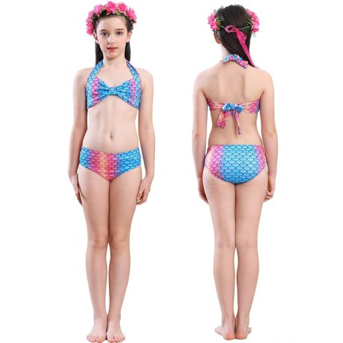  Camlinbo 3 Pcs Mermaid Costume for Girls Bathing Swimsuit Halloween Swimwear Princess Sea-Maid Tankini Set