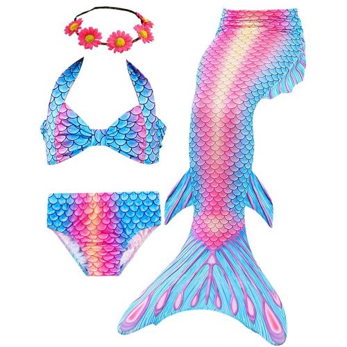  Camlinbo 3 Pcs Mermaid Costume for Girls Bathing Swimsuit Halloween Swimwear Princess Sea-Maid Tankini Set