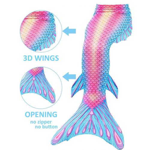  Camlinbo 3 Pcs Mermaid Costume for Girls Bathing Swimsuit Halloween Swimwear Princess Sea-Maid Tankini Set