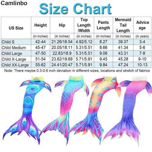  Camlinbo 3 Pcs Mermaid Costume for Girls Bathing Swimsuit Halloween Swimwear Princess Sea-Maid Tankini Set