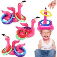 Camlinbo 3 Pack Flamingo Ring Toss Pool Game Toys, Inflatable Floating Pool Toys Hawaiian Luau Beach Party Supplies Carnival Outdoor Summer Pool Party Games for Kids Adults Family