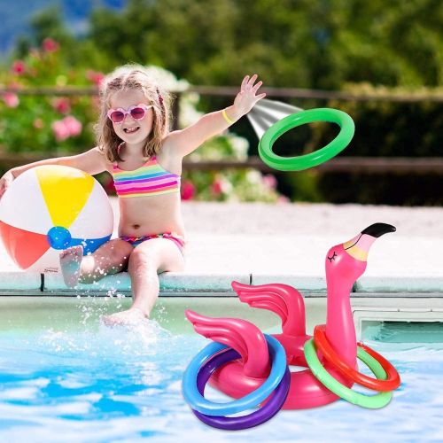  Camlinbo 3 Pack Flamingo Ring Toss Pool Game Toys, Inflatable Floating Pool Toys Hawaiian Luau Beach Party Supplies Carnival Outdoor Summer Pool Party Games for Kids Adults Family