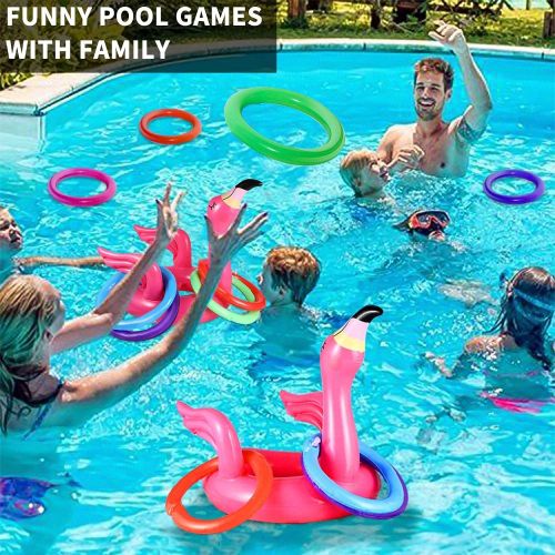  Camlinbo 3 Pack Flamingo Ring Toss Pool Game Toys, Inflatable Floating Pool Toys Hawaiian Luau Beach Party Supplies Carnival Outdoor Summer Pool Party Games for Kids Adults Family