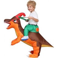 Camlinbo Childs Inflatable Dinosaur Costume Corythosaurus Rider Halloween Party Blow up Costume Kids 4-6Y