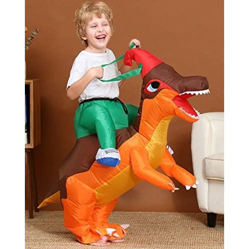  할로윈 용품Camlinbo Childs Inflatable Dinosaur Costume Corythosaurus Rider Halloween Party Blow up Costume Kids 4-6Y