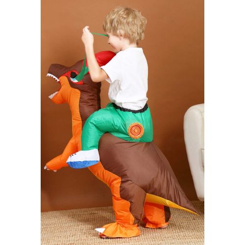  할로윈 용품Camlinbo Childs Inflatable Dinosaur Costume Corythosaurus Rider Halloween Party Blow up Costume Kids 4-6Y