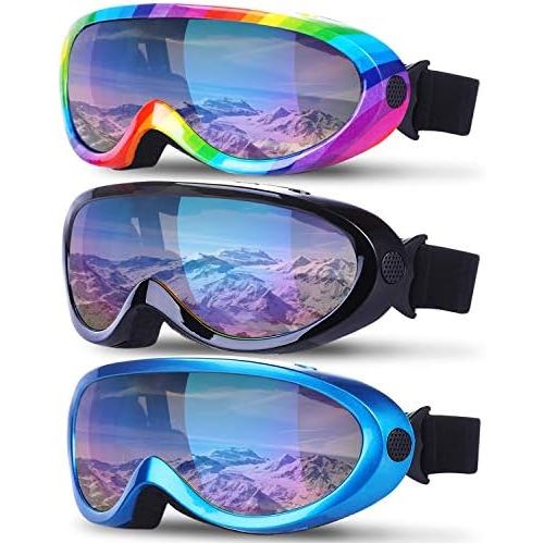 Camlinbo 3 Pack Ski Goggles Anti Fog Snowboard Snow Goggles for Kids Women Men Winter Sports Skiing, Skating, Motorcycling