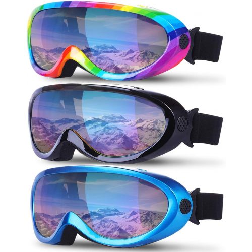  Camlinbo 3 Pack Ski Goggles Anti Fog Snowboard Snow Goggles for Kids Women Men Winter Sports Skiing, Skating, Motorcycling