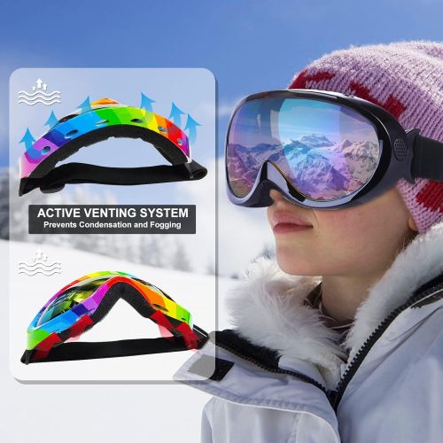  Camlinbo 3 Pack Ski Goggles Anti Fog Snowboard Snow Goggles for Kids Women Men Winter Sports Skiing, Skating, Motorcycling