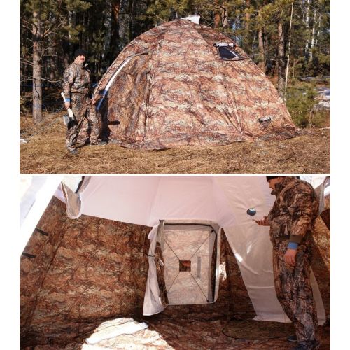  Camp Winter Tent with Wood Stove Pipe Vent. Hunting Fishing Outfitter Tent with Wood Stove. 4 Season Tent. Expedition Arctic Living Warm Tent. For Fishermen, Hunters and Outdoor Enthusi