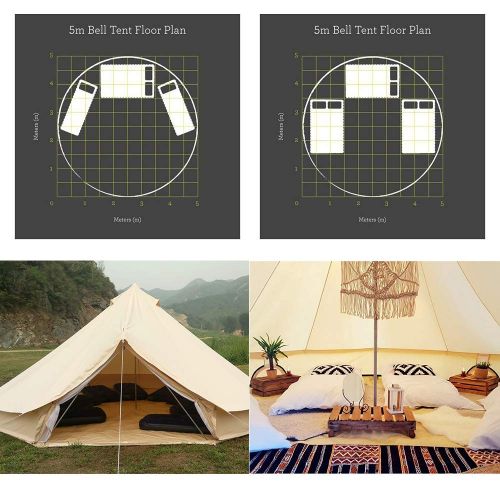  PlayDo 5M/16.4ft Waterproof Cotton Canvas Wall Tent Bell Yurts Tent with Stove Hole for 6-8 Person Camping Hiking Hunting Festival Party