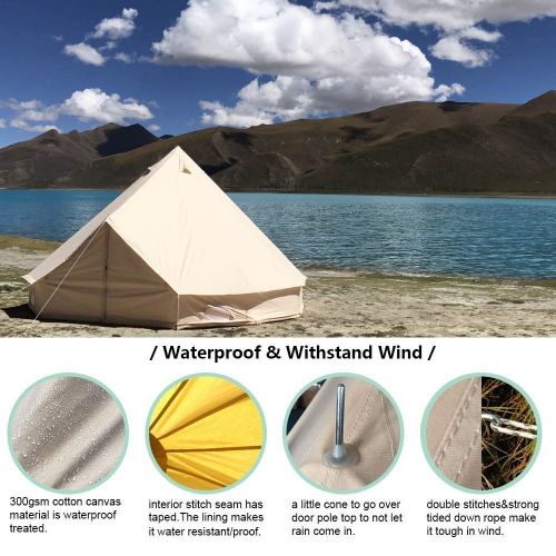  UNISTRENGH 4 Season Large Waterproof Cotton Canvas Bell Tent Beige Glamping Tent with Roof Stove Jack Hole for Camping Hiking Christmas Party