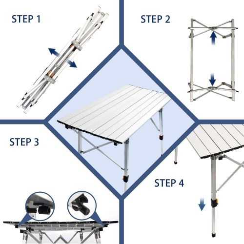  Camp Field Camping Table with Adjustable Legs for Beach, Backyards, BBQ, Party and Picnic Table … (A)