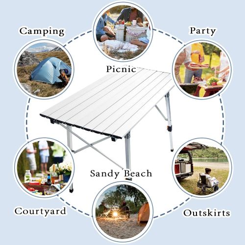  Camp Field Camping Table with Adjustable Legs for Beach, Backyards, BBQ, Party and Picnic Table … (A)