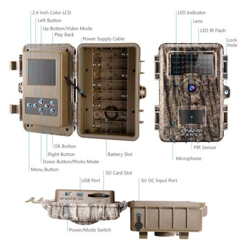  CampFENSE Hunting Trail Camera No Glow, IP67 Waterproof, 14MP 1080P 2.4 LCD, Trigger Time<0.3s, 940 NM IR Night Vision Rustproof for Hunters