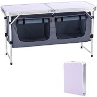 [아마존베스트]CampLand Outdoor Folding Table Aluminum Lightweight Height Adjustable with Storage Organizer for BBQ, Party, Camping