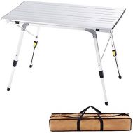 [아마존베스트]CampLand Aluminum Height Adjustable Folding Table Camping Outdoor Lightweight for Camping, Beach, Backyards, BBQ, Party and Picnic (A)