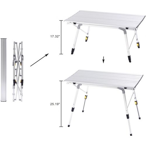  CampLand Aluminum Table Height Adjustable Folding Table Camping Outdoor Lightweight for Camping, Beach, Backyards, BBQ, Party