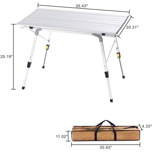  CampLand Aluminum Table Height Adjustable Folding Table Camping Outdoor Lightweight for Camping, Beach, Backyards, BBQ, Party