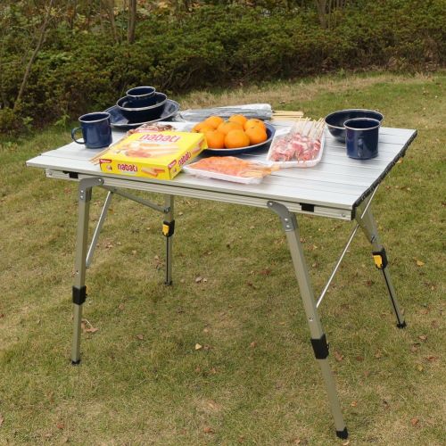  CampLand Aluminum Table Height Adjustable Folding Table Camping Outdoor Lightweight for Camping, Beach, Backyards, BBQ, Party