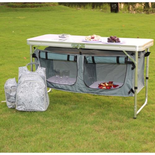  CampLand Outdoor Folding Table Aluminum Lightweight Height Adjustable with Storage Organizer for BBQ, Party, Camping (Grey)