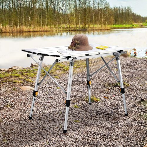  CampLand Sanny Camping Folding Table Lightweight Roll-up Table Portable Foldable Camp Tables Aluminum Height Adjustable for Indoor Outdoor Camping Beach Backyard BBQ Party Patio Picnic