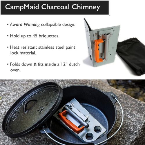  CampMaid Outdoor Cooking Set - Dutch Oven Tools Set - Charcoal Holder & Cast Iron Grill Accessories - Camping Grill Set - Outdoor Cooking Essentials - Camp Kitchen Equipment - (7 P