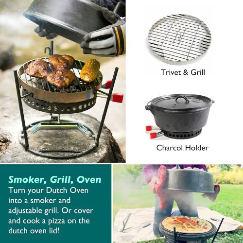  CampMaid Outdoor Cooking Set - Dutch Oven Tools Set - Charcoal Holder & Cast Iron Grill Accessories - Camping Grill Set - Outdoor Cooking Essentials - Camp Kitchen Equipment - (7 P