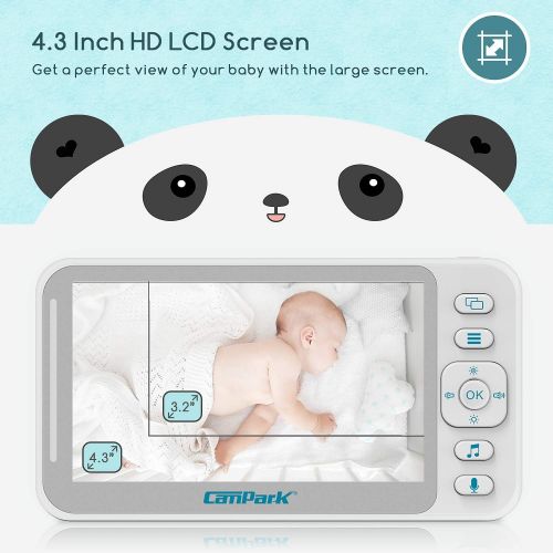  [아마존 핫딜] Campark Baby Monitor 4.3 inch Split Screen Video Baby Monitor with Camera and Audio, Smart Night Vision, Room Temperature, Two-Way Talk, 8 Lullabies and High Capacity Battery