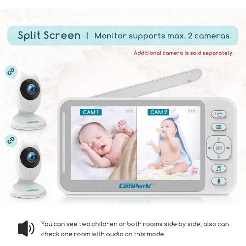  [아마존 핫딜] Campark Baby Monitor 4.3 inch Split Screen Video Baby Monitor with Camera and Audio, Smart Night Vision, Room Temperature, Two-Way Talk, 8 Lullabies and High Capacity Battery