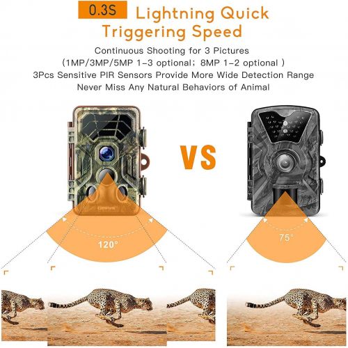  Campark Trail Game Cameras HD Waterproof Wildlife Deer Hunting Cams 120° Detecting Range Motion Activated Night Vision Infrared for Outdoor Field Nature Wild Scouting Home Security