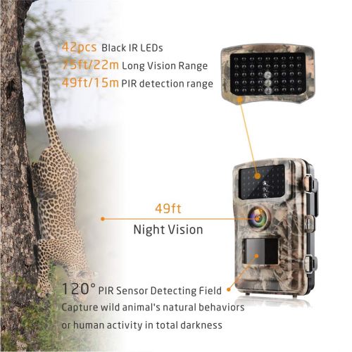  Campark Trail Camera 12MP 1080P 2.4 LCD Game & Hunting Camera with 42pcs IR LEDs Infrared Night Vision up to 75ft23m IP56 Waterproof for Wildlife Animal Scouting Digital Surveilla