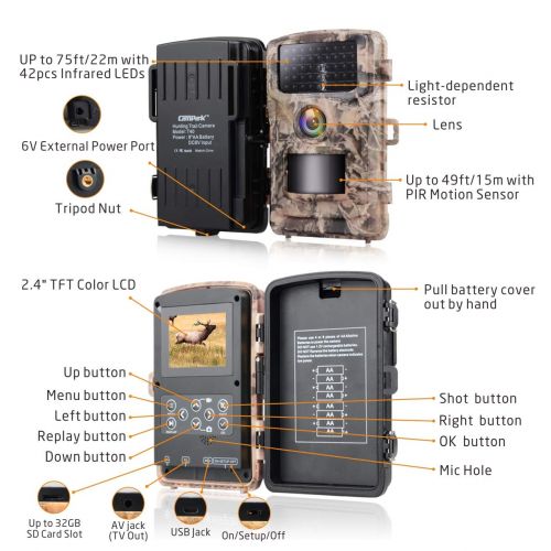  Campark Trail Camera 12MP 1080P 2.4 LCD Game & Hunting Camera with 42pcs IR LEDs Infrared Night Vision up to 75ft23m IP56 Waterproof for Wildlife Animal Scouting Digital Surveilla