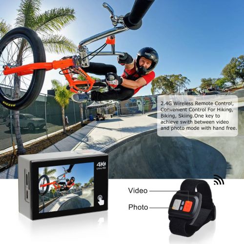  Campark Action Camera X20 4K 20MP Touch Screen Waterproof Video Cam SONY Sensor Underwater Camcorder with EIS, Dual Screen, Remote Control