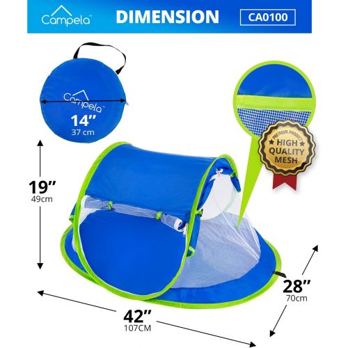  [아마존베스트]Campela Baby Travel Beach Tent for Infant and Babies - Mosquito Net and Sunshade Portable Newborn Crib Baby Bed Dome Pop up Sun Shelter Anti UV Sun Protection Factor 96.6%