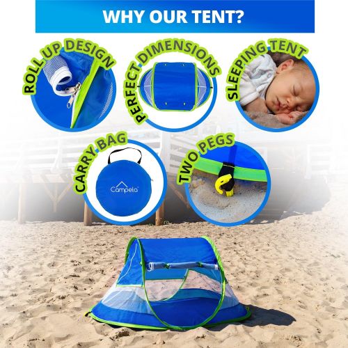  [아마존베스트]Campela Baby Travel Beach Tent for Infant and Babies - Mosquito Net and Sunshade Portable Newborn Crib Baby Bed Dome Pop up Sun Shelter Anti UV Sun Protection Factor 96.6%