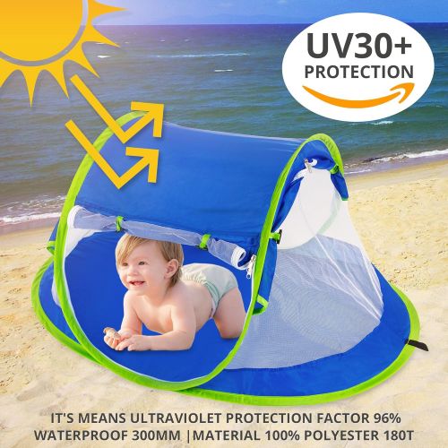  [아마존베스트]Campela Baby Travel Beach Tent for Infant and Babies - Mosquito Net and Sunshade Portable Newborn Crib Baby Bed Dome Pop up Sun Shelter Anti UV Sun Protection Factor 96.6%