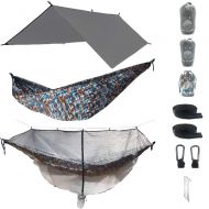 The Ultimate 3 in 1 Camo Camping Hammock RainFly Bundle with Fully Detachable Mosquito Net by Sun Society