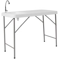 Camping Flash Furniture 23W x 45L Granite White Plastic Folding Table with Sink - DAD-PYZ-116-GG