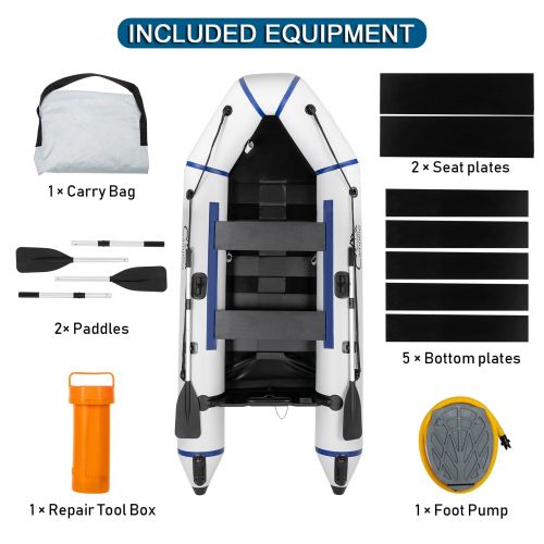  Campingsurvivals 10ft Inflatable Boat, 3 Separate Air Chambers Dinghy Boat Kit, Gray/White
