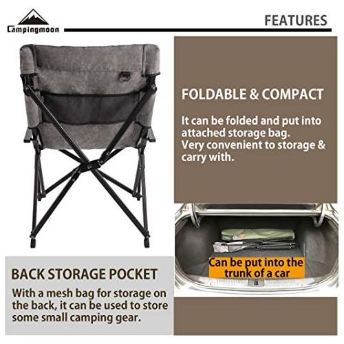  CAMPINGMOON Foldable Cotton Canvas Campfire Bonfire Open Fire Pits Camping Chair Low Style Chair Gray F-1003C-H