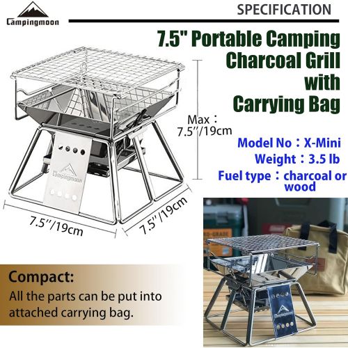  CAMPINGMOON Small Size Stainless Steel Portable Tabletop Charcoal Grill with Carry Bag X-MINI