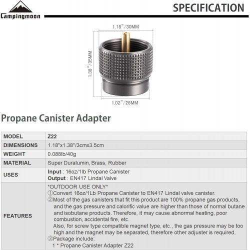  CAMPINGMOON 1pc/2pcs Set Camping Grill Gas Stove Adapter, Input: 16oz/1Lb Small Propane Canister, Output: EN417 Lindal Valve