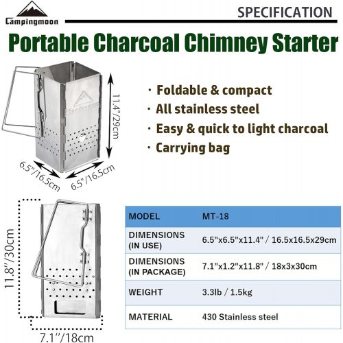  camping moon CAMPINGMOON Portable Stainless Steel Charcoal Chimney Starter MT-18