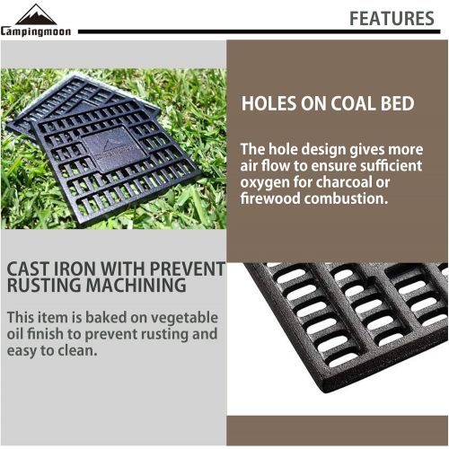  CAMPINGMOON Cast Iron Coal Bed Charcoal Fire Grate 6.89x6.89-inch T-175