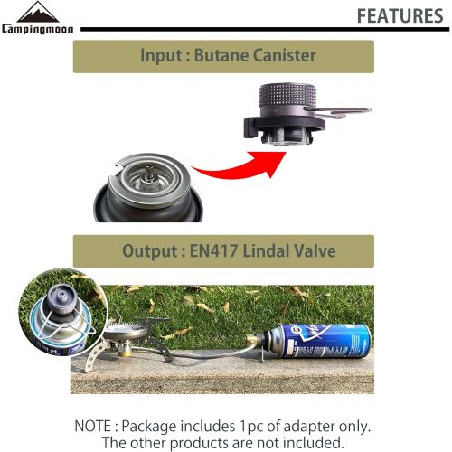  camping moon Camping Grill Gas Stove Adapter, Input: Butane Canister, Output: EN417 Lindal Valve