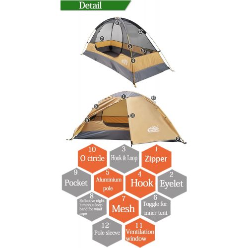  CAMPPAL Professional 1 Person Single 4 Season Mountain Tent, Lightweight Backpacking Tents, Strong Durable Waterproof Outdoor Beach Hunting Hiking Camping Tent (MT060)