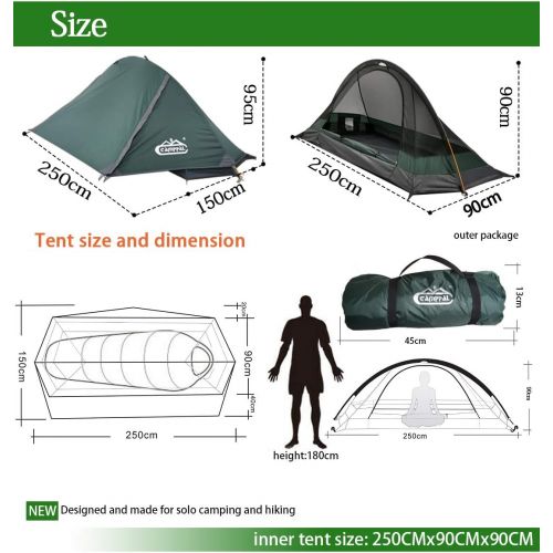  camppal 1 Person Tent Backpacking Camping Hiking Mountain Hunting Tent Lightweight and Waterproof for 4 Season Extreme Space Saving Single Bracket