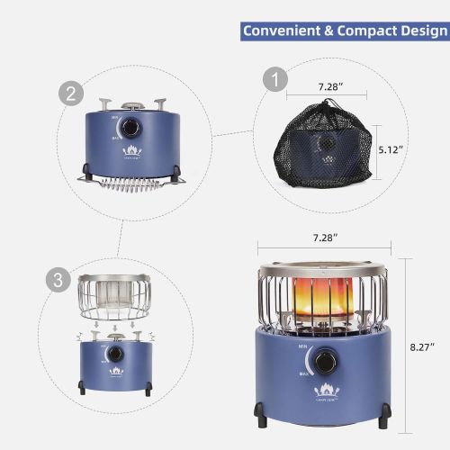  Campy Gear Chubby 2 in 1 Portable Propane Heater & Stove, Outdoor Camping Gas Stove Camp Tent Heater for Ice Fishing Backpacking Hiking Hunting Survival Emergency (Navy Blue)